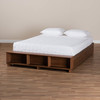 Baxton Studio Arthur Walnut Wood Full Size Platform Bed with Built-In Shelves 164-10668
